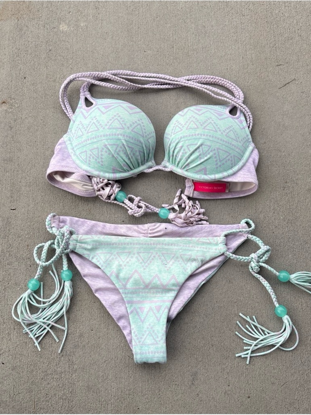Victoria's Secret bombshell Mint and Lavender Braided Tassel Bikini